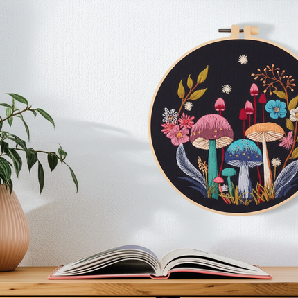 3D Mushroom Flower Black Cloth Pattern Embroidery Kit Set with Needle Instruction Stamped Clothes Kit for Room Decor 2025 - gallery 2