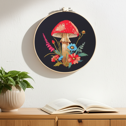 3D Mushroom Flower Black Cloth Pattern Embroidery Kit Set with Needle Instruction Stamped Clothes Kit for Room Decor 2025 - gallery 2