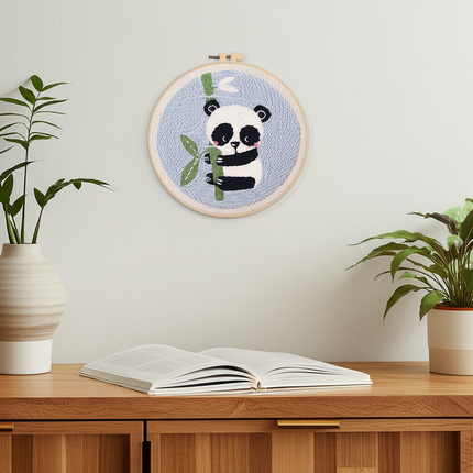 Cute Panda Bamboo Punch Needle Rug Punch Kit with Pattern Clothes, Needle,Threader for Crafter DIY Kit Room Decor - gallery 2