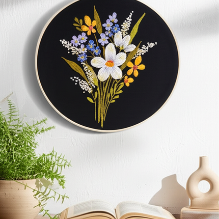 Bouquet Flower Embroidery Kit with EN Instruction, Thread, Needles, Stamped Cloth with Flower Pattern DIY Craft - gallery 2