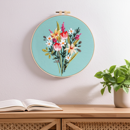 Bouquet Flower Embroidery Kit with EN Instruction, Thread, Needles, Stamped Cloth with Flower Pattern DIY Craft - gallery 2