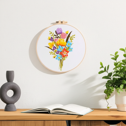 Bouquet Flower Embroidery Kit with EN Instruction, Thread, Needles, Stamped Cloth with Flower Pattern DIY Craft - gallery 2