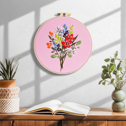 Bouquet Flower Embroidery Kit with EN Instruction, Thread, Needles, Stamped Cloth with Flower Pattern DIY Craft - gallery 2