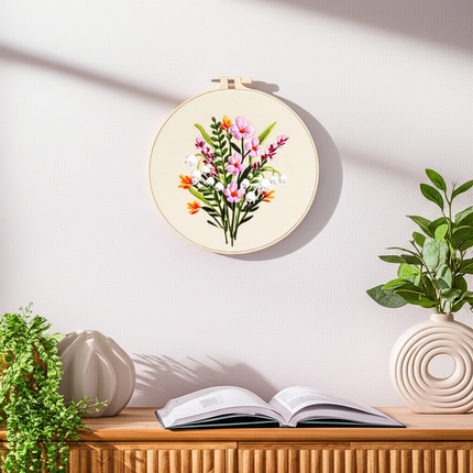 Bouquet Flower Embroidery Kit with EN Instruction, Thread, Needles, Stamped Cloth with Flower Pattern DIY Craft - gallery 2