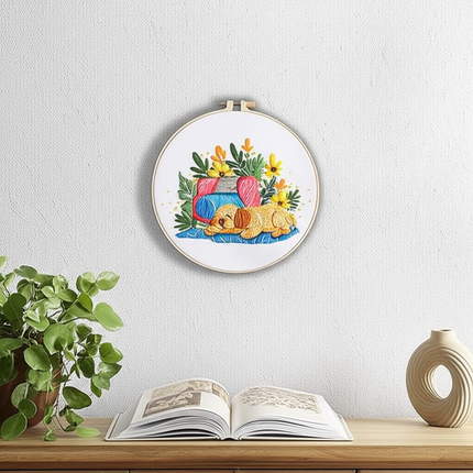 Cute Dog with Flower Pattern Embroidery Kit with EN Instructions,Thread, Needle, Stamped Cloth for DIY Craft - gallery 2