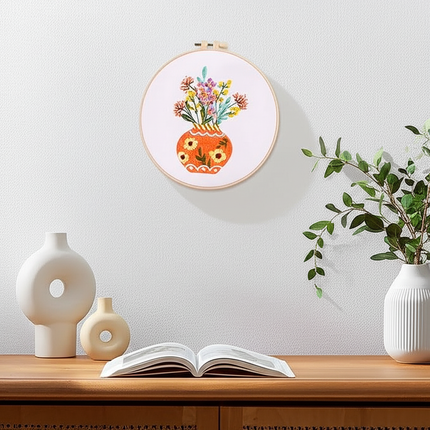 Flower in Vase Fresh Graceful Embroidery Kit with Pre-printed Pattern, EN Instructions,Needle,Thread for Room Decor Gift - gallery 2