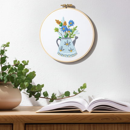 Flower in Vase Fresh Graceful Embroidery Kit with Pre-printed Pattern, EN Instructions,Needle,Thread for Room Decor Gift - gallery 2