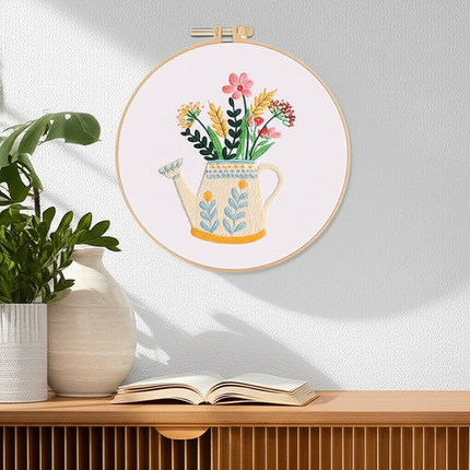 Flower in Vase Fresh Graceful Embroidery Kit with Pre-printed Pattern, EN Instructions,Needle,Thread for Room Decor Gift - gallery 2