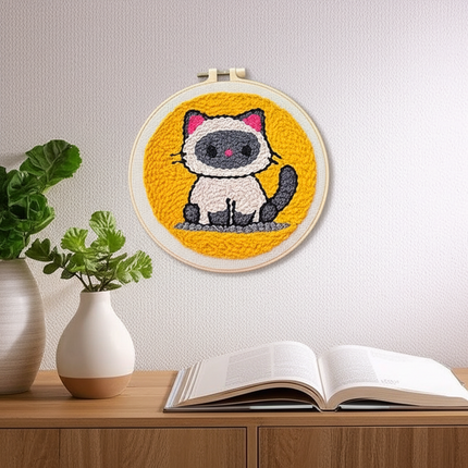 Cute Cat Punch Needle Starter Kits Soft Yarn Punch Needle Embroidery Kit Easy Embroidery Needlework Wool Work Home Decor - gallery 2