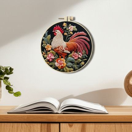 Rooster Broidery Kit with Flower CockEmbroidery Kit for Beginners Needles Enough Embroidery Thread - gallery 2