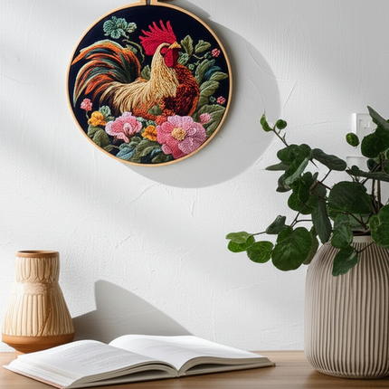 Rooster Broidery Kit with Flower CockEmbroidery Kit for Beginners Needles Enough Embroidery Thread - gallery 2