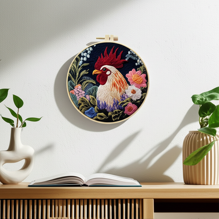 Rooster Broidery Kit with Flower CockEmbroidery Kit for Beginners Needles Enough Embroidery Thread - gallery 2