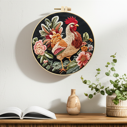 Rooster Broidery Kit with Flower CockEmbroidery Kit for Beginners Needles Enough Embroidery Thread - gallery 2