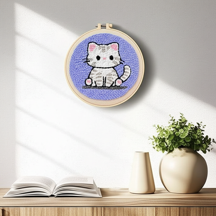 Cute Cat Punch Needle Starter Kits Soft Yarn Punch Needle Embroidery Kit Easy Embroidery Needlework Wool Work Home Decor - gallery 2