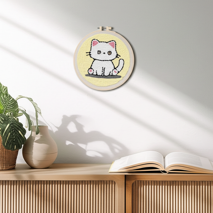Cute Cat Punch Needle Starter Kits Soft Yarn Punch Needle Embroidery Kit Easy Embroidery Needlework Wool Work Home Decor - gallery 2