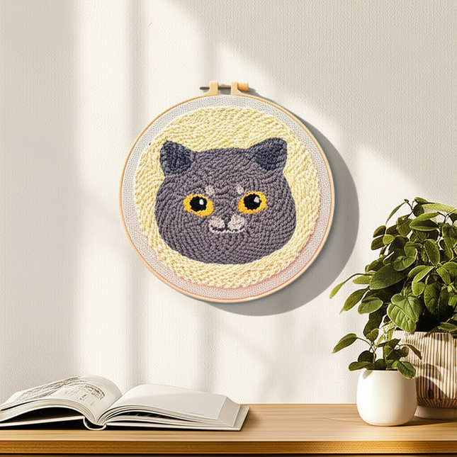 Cute Cat Punch Needle Starter Kits Soft Yarn Punch Needle Embroidery Kit Easy Embroidery Needlework Wool Work Home Decor - gallery 2