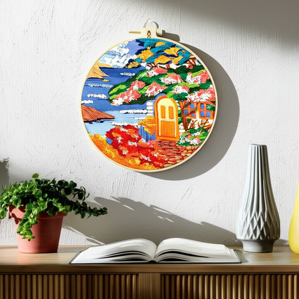 Landscape Stamped Cross Stitch Embroidery Kits with Hoop Cloth Color Thread - gallery 2