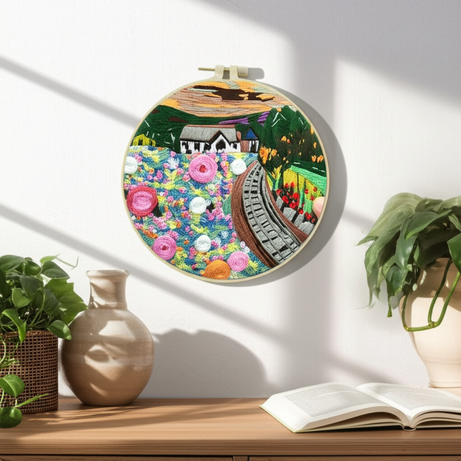 Flowers Stamped Cross Stitch Embroidery Kits with Hoop Cloth Color Thread - gallery 2