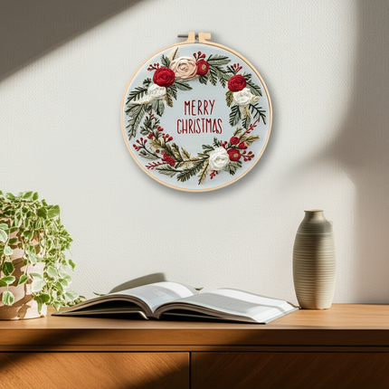 Merry Christmas Needlework Embroidery Kit with Pattern Cotton Threads Needles Hoop Handmade Sewing Art Craft Kit for Adults - gallery 2