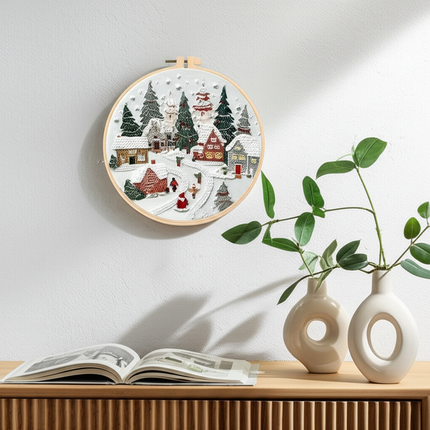 Merry Christmas Needlework Embroidery Kit with Pattern Cotton Threads Needles Hoop Handmade Sewing Art Craft Kit for Adults - gallery 2