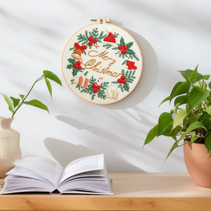 Merry Christmas Needlework Embroidery Kit with Pattern Cotton Threads Needles Hoop Handmade Sewing Art Craft Kit for Adults - gallery 2