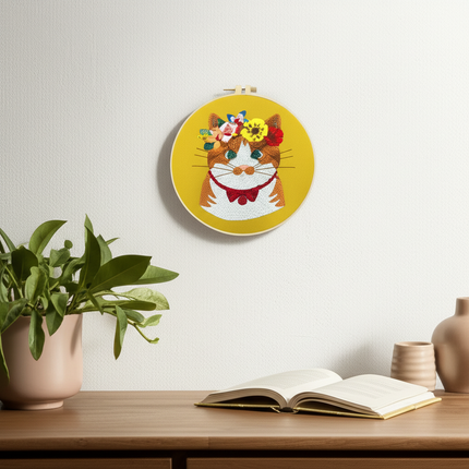 Cat Flower Stamped Cross Stitch Embroidery Kits with Hoop Cloth Color Thread - gallery 2