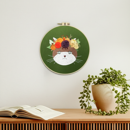 Cat Flower Stamped Cross Stitch Embroidery Kits with Hoop Cloth Color Thread - gallery 2
