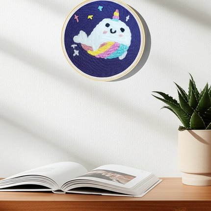 Cartoon Unicorn Dolphin Embroidery Patterns Punch Needle Kits Soft Yarn Needlework DIY Craft Kit - gallery 2
