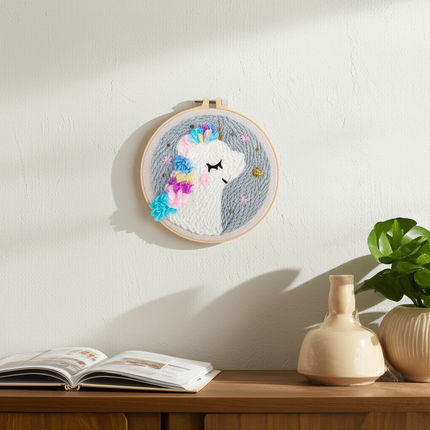 Cartoon Unicorn Dolphin Embroidery Patterns Punch Needle Kits Soft Yarn Needlework DIY Craft Kit - gallery 2