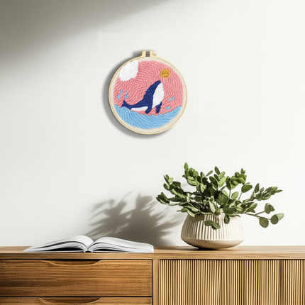 Cartoon Unicorn Dolphin Embroidery Patterns Punch Needle Kits Soft Yarn Needlework DIY Craft Kit - gallery 2