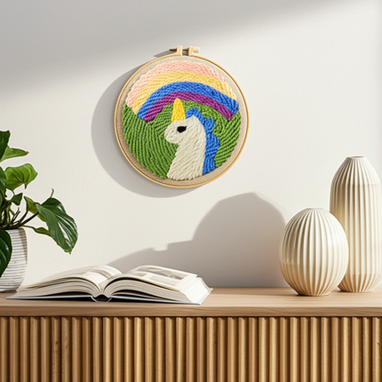 Cartoon Unicorn Dolphin Embroidery Patterns Punch Needle Kits Soft Yarn Needlework DIY Craft Kit - gallery 2