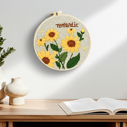 DIY Embroidery Kits For Beginner Craft Punch Needle Set Rug for Starter Kits with Stamped Sunflower Pattern Fabric Yarn Hoop - gallery 2