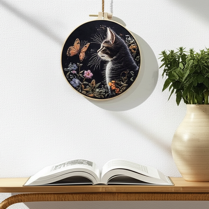 DIY Cat and Flower Embroidery Kit for Beginners Complete Handmade Cross Stitch Kit Mixing Colors Fabric Materials and Animal - gallery 2