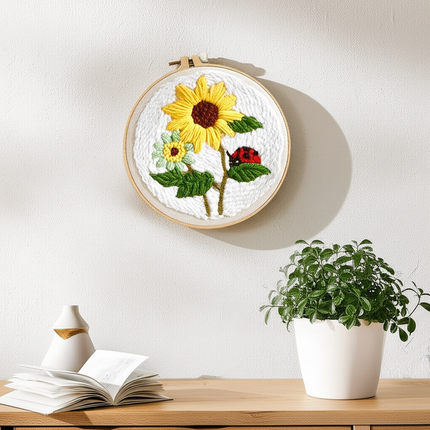 DIY Embroidery Kits For Beginner Craft Punch Needle Set Rug for Starter Kits with Stamped Sunflower Pattern Fabric Yarn Hoop - gallery 2