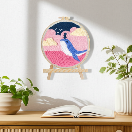 ﻿ Punch Poke Needle Embroidery Starter Kits Craft Dolphin Swan Flamingo Kids Children Funny Easy DIY Needlework Set For Beginner - gallery 2