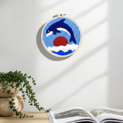 ﻿ Punch Poke Needle Embroidery Starter Kits Craft Dolphin Swan Flamingo Kids Children Funny Easy DIY Needlework Set For Beginner - gallery 2