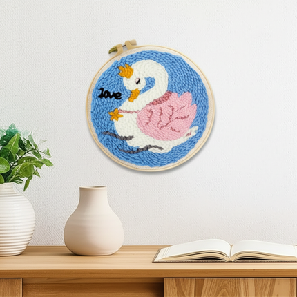 ﻿ Punch Poke Needle Embroidery Starter Kits Craft Dolphin Swan Flamingo Kids Children Funny Easy DIY Needlework Set For Beginner - gallery 2