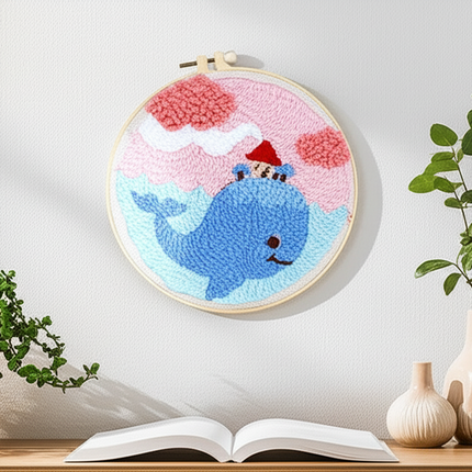 ﻿ Punch Poke Needle Embroidery Starter Kits Craft Dolphin Swan Flamingo Kids Children Funny Easy DIY Needlework Set For Beginner - gallery 2