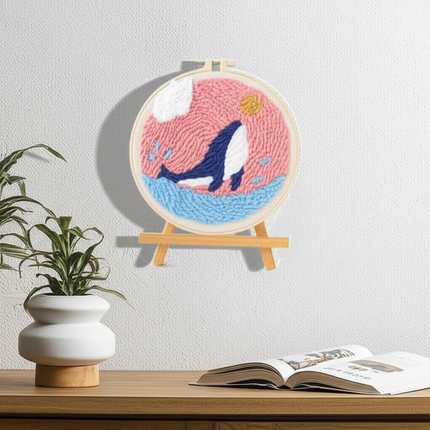 ﻿ Punch Poke Needle Embroidery Starter Kits Craft Dolphin Swan Flamingo Kids Children Funny Easy DIY Needlework Set For Beginner - gallery 2