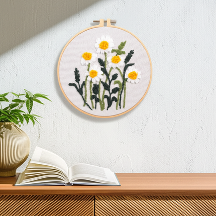 Daisy Sunflower Flower Punch Needle Kit with EN Instructions Stamped Cloth,Needle, Pen,Threader Kit for DIY Craft - gallery 2