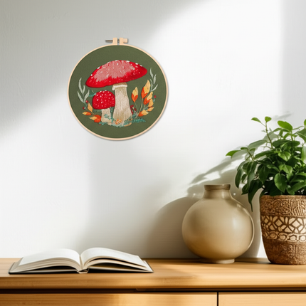 Mushroom Embroidery Kit DIY Needlework Free Happy Needlecraft for Beginner Cross Stitch Artcraft Tools Punch Needle Hoop Ring - gallery 2