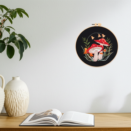 Mushroom Embroidery Kit DIY Needlework Free Happy Needlecraft for Beginner Cross Stitch Artcraft Tools Punch Needle Hoop Ring - gallery 2