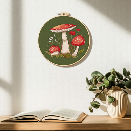 Mushroom Embroidery Kit DIY Needlework Free Happy Needlecraft for Beginner Cross Stitch Artcraft Tools Punch Needle Hoop Ring - gallery 2