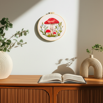 Mushroom Embroidery Kit DIY Needlework Free Happy Needlecraft for Beginner Cross Stitch Artcraft Tools Punch Needle Hoop Ring - gallery 2