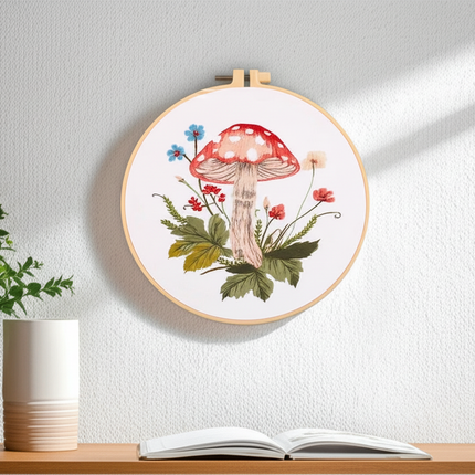 Mushroom Embroidery Kit DIY Needlework Free Happy Needlecraft for Beginner Cross Stitch Artcraft Tools Punch Needle Hoop Ring - gallery 2