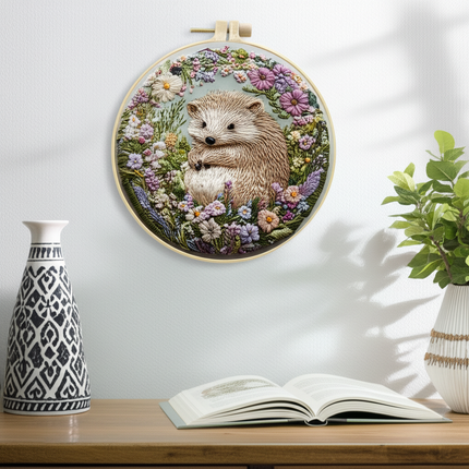 Hedgehog Broidery Kit with flower Embroidery Kit for Beginners Needles Enough Embroidery Thread - gallery 2