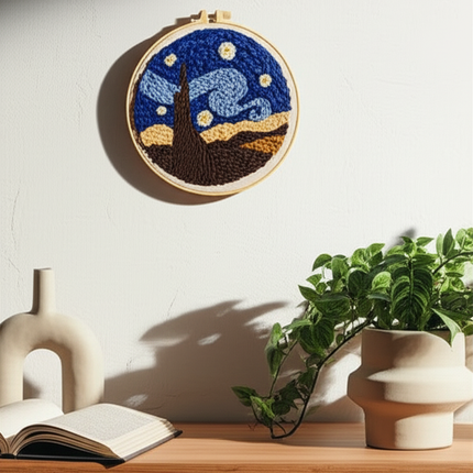 Moon Night Punch Needle Embroidery Kit for Beginners Soft Yarn Van Gogh Starry Sky Needlework Wall Painting Home Decor - gallery 2