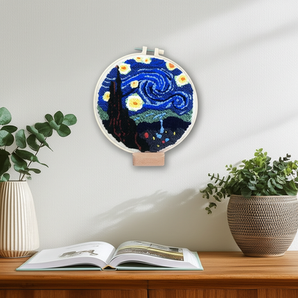 Van Gogh's Starry Sky Pattern Punch Needle Embroidery Kit for Beginners Easy Embroidery Needlework Wool Home Decor - gallery 2