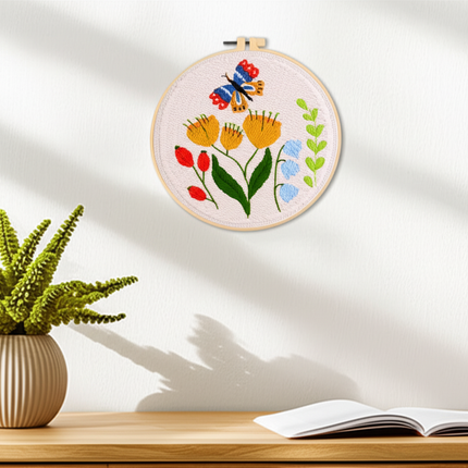 Punch Needle Embroidery Flower Butterfly Bird Punch Needle Kit with Stamped Cloth  Instructions Yarn Needle Kit for DIY Work - gallery 2