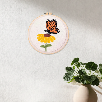 Punch Needle Embroidery Flower Butterfly Bird Punch Needle Kit with Stamped Cloth  Instructions Yarn Needle Kit for DIY Work - gallery 2